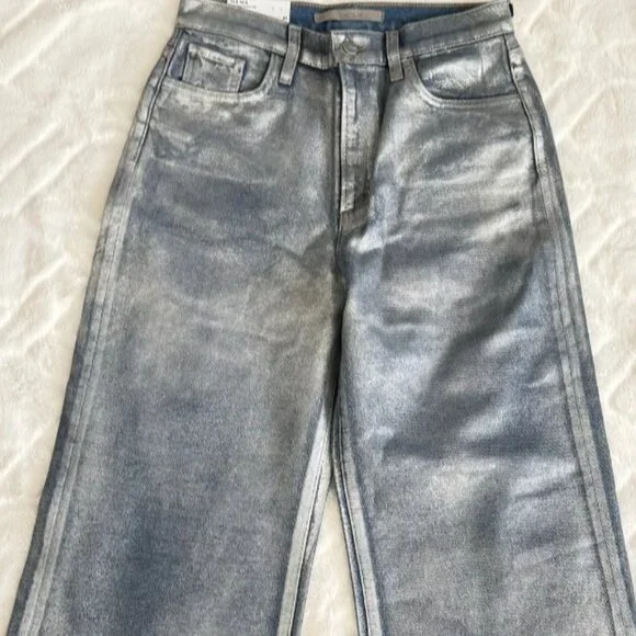 Joe's Jeans The Mia High Rise Foil Wide Leg Denim Party Indigo Metallic 28 NWT - Picture 4 of 15